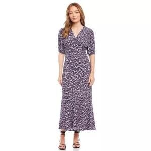 Karen Kane Puff Sleeve Bias Maxi Dress Floral Daisy Multicolor Size L NWT